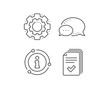 Handout line icon. Chat bubble, info sign elements. Documents example sign. Linear handout outline icon. Information bubble. Vector