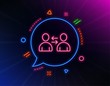 © blankstock - Teamwork line icon. Neon laser lights. User communication. Profile Avatar sign. Person silhouette symbol. Glow laser speech bubble. Neon lights chat bubble. Vector