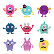 cute monster cartoon design collection design for logo and print product - vector