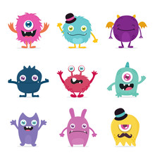 Cute Monster Cartoon Design Collection Design For Logo And Print Product - Vector