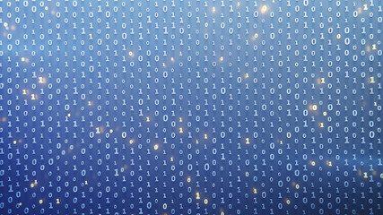 Wall Mural - blue matrix of binary code with glowing symbols 3d render