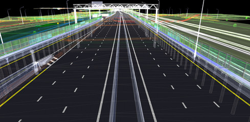 Wall Mural - The BIM model of the object of transport infrastructure of wireframe view	