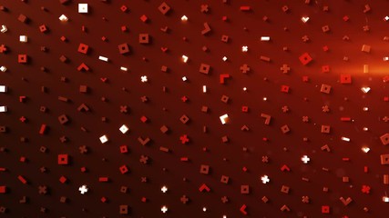 Poster - Wall of glow red abstract symbols. Modern technology or science fiction concept. 3D render seamless loop animation 4k UHD (3840x2160)