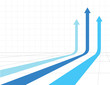 © Eightshot Studio - Three Arrows going up, stock success concept. Blue arrows on a white background