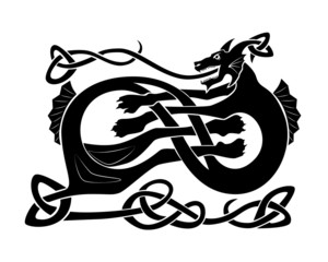 Sea black dragon nordic culture pattern