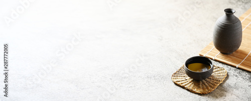 japanese sake oriental drink style on the table,copy space Wallpaper Mural