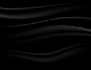 Background vector of black satin fabric. Abstract background in the form of crumpled tissue.Glossy black background with abstract waves.Black abstract curve and wavy illustration background.