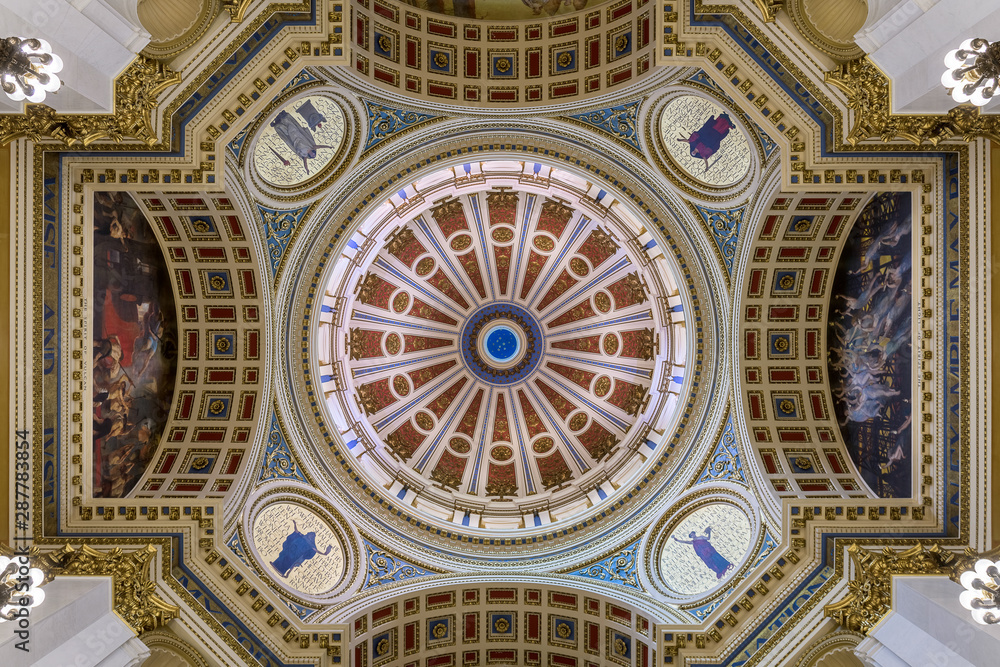 Inner Dome from the rotunda floor of the Pennsylvania State Capitol in Harrisburg, Pennsylvania - obrazy, fototapety, plakaty 