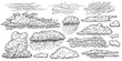 Clouds vector hand drawn set. Weather line sketches in vintage style.