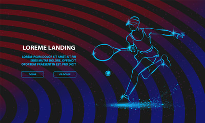 Wall Mural - Tennis player with racket. Vector Sport Background for Landing Page Template.