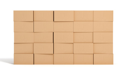 Wall Mural - wall of cardboard box on white backgroaund 3d rendering