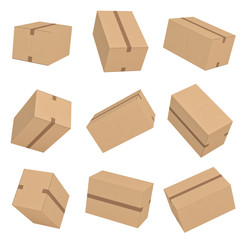 Wall Mural - flying closed cardboard box on white backgroaund 3d rendering