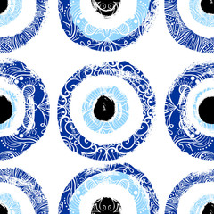 Wall Mural - Hand drawn Turkish eye. Seamless pattern with hand drawn Turkish evil eye bead. Good luck. Turkish tile. Oriental ottoman design vector background. Symbol of Turkey, Greese, Crete, Cyprus