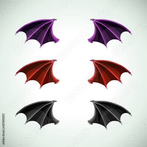 Fotomural Demons wings set. Halloween decor, vector icons.