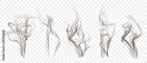 Fotomural Set of realistic transparent smoke or steam in white and gray colors, for use on light background
