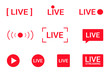 Set of live streaming icons. Red symbols and buttons of live streaming, broadcasting, online stream. Lower third template for tv, shows, movies and live performances