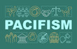 Pacifism word concepts banner. Peace movement presentation, website. Isolated lettering typography idea with linear icons. Militarism opposition. Nonviolent resistance vector outline illustration