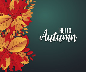 Wall Mural - Abstract colorful leaves decorated  background for  Hello Autumn advertising header or banner design. Paper cut art design. Vector Illustration.