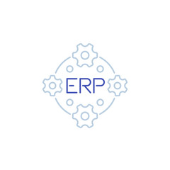 Wall Mural - ERP, enterprise resource planning line icon with gears