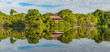 Panoramic rainforest lodge reflection. The tributaries of the Amazon river comprise the countries of Suriname, Guyana, French Guyana, Venezuela, Colombia, Ecuador, Peru, Bolivia and Brazil.
