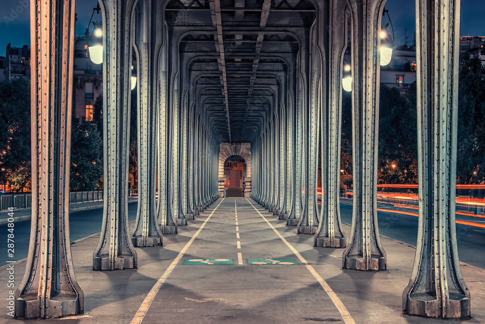 Bir-Hakeim bridge at sunset in Paris - obrazy, fototapety, plakaty 