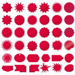 Starburst seals set, Bursting rays clip art. Red sparkles. Sale sticker. Vector