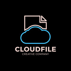 Cloud file logotype storage with document or folder icon.