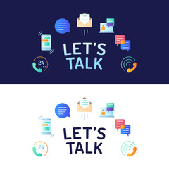 Wall Mural - Lets talk typography with round communication colorful icon illustration