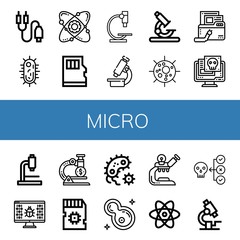 Sticker - Set of micro icons such as Jack connector, Virus, Atom, Micro sd, Microscope, Sd card, Bacteria , micro