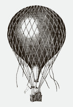 Historical Balloon Flying With Two Men On Board., After Lithography From 19th Century
