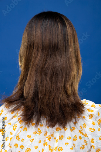 Back Side View Of Women To Show Short Straight Curl Brunette Hair