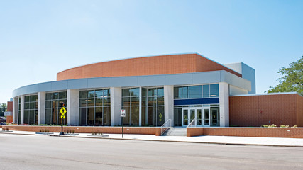 Contemporary Red Brick & Glass Convex Building