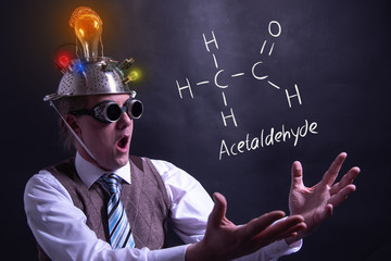 Canvas Print - Nerd presenting handdrawn chemical formula of acetaldehyde