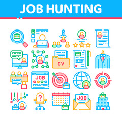 Wall Mural - Job Hunting Collection Elements Vector Icons Set Thin Line. Hunting Business People And Recruitment Candidate, Team Work And Partnership Concept Linear Pictograms. Color Contour Illustrations