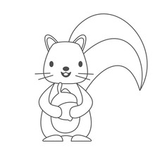 Cute Lovely Black And White Cartoon Character Squirrel With Acorn Vector Illustration For Coloring Art