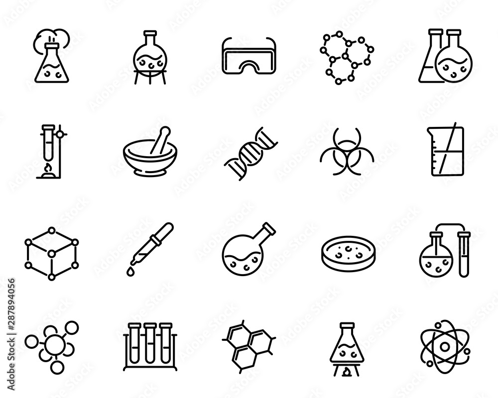 Chemical lab research vector linear icons set Stock Vector | Adobe Stock