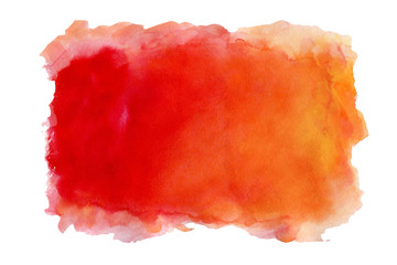 Abstract watercolor orange textured background on a white isolated background