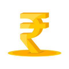 Indian rupee sign 3d golden. Isolated. On white background. Indian currency.