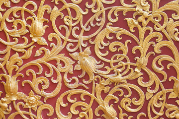 Background of Gold decorative pattern,Traditional thai design in Thailand Temple wall