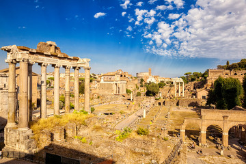 Fototapete - Ancient ruins of a Roman Forum or Foro Romano, Rome, Italy. 