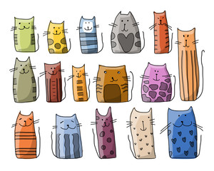 Wall Mural - Funny cats collection, sketch for your design