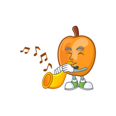 Poster - With trumpet ripe apricot character mascot of cartoon