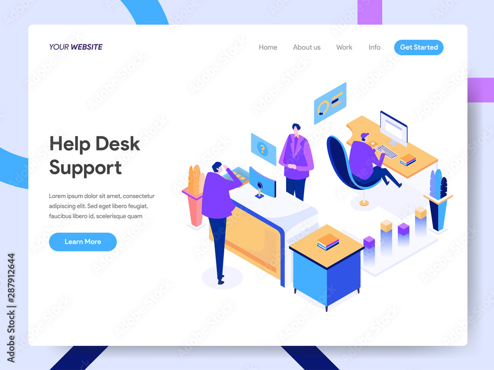 Landing page template of Help Desk Support Isometric Illustration Concept. Modern design concept of web page design for website and mobile website.Vector illustration EPS 10
