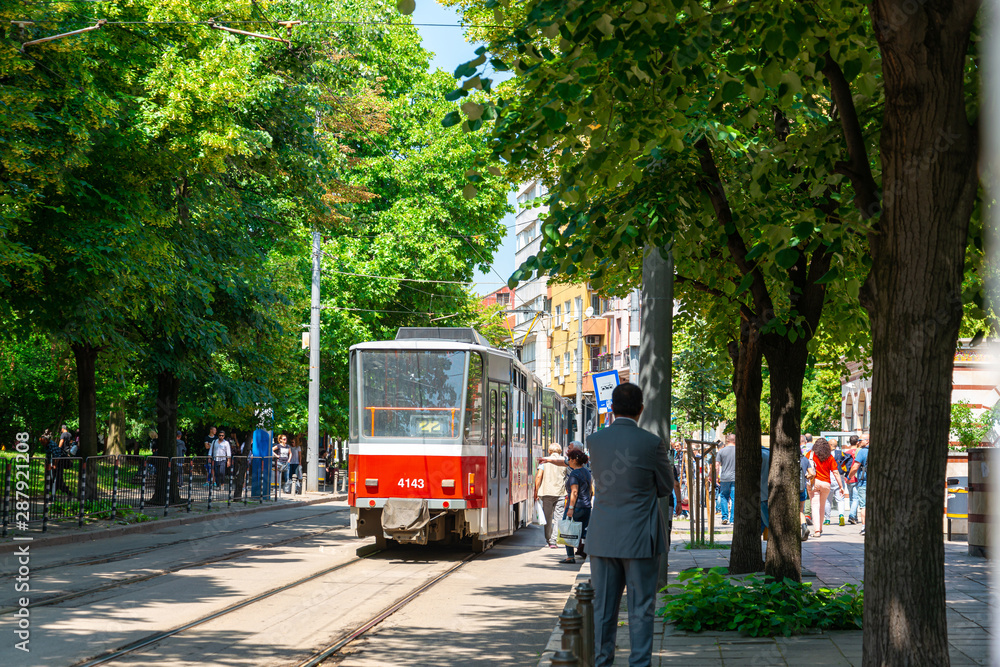 Obraz na płótnie SOFIA, BULGARIA - 24 May 2018: Tramway in Sofia, Bulgaria w salonie