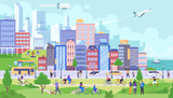 Fototapeta  - Modern city panorama flat vector illustration