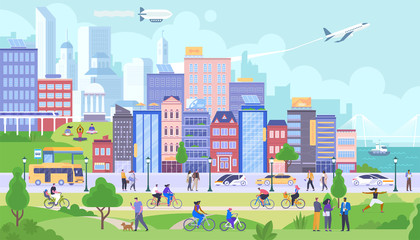 Modern city panorama flat vector illustration