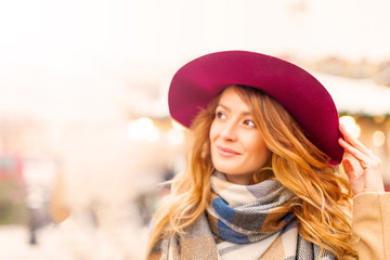 Wall Mural - autumn portrait of girl in a hat    