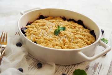 Poster - Homemade Blueberry cornmeal Cobbler baked in a Ramekin