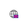 World mail line icon for marketing design. Envelope vector. Globe sign. Bubble icon vector. Flat outline vector.