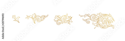 Fotografía Vector line art floral gold decoration, vignettes